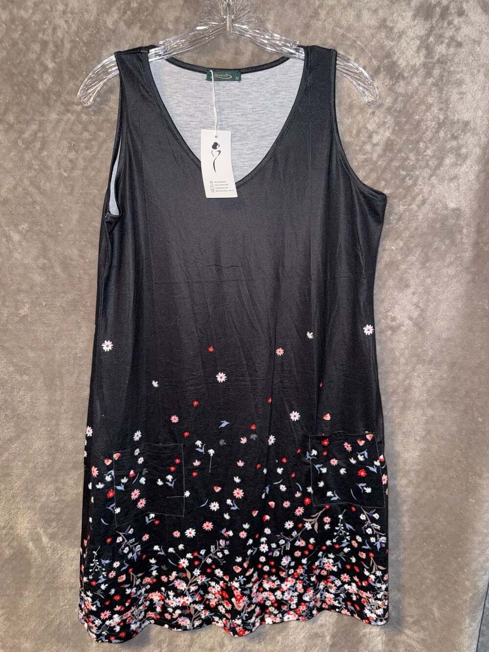 Ofeefan Women's Sleeveless V-Neck Casual  Mini Dress with Pockets Floral Print